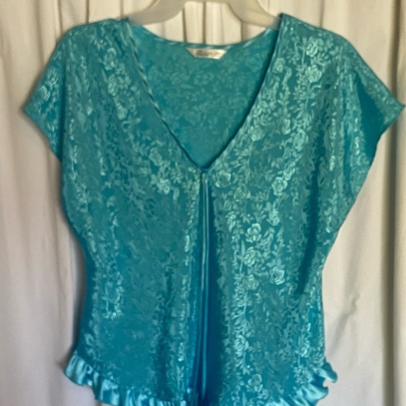 Secret Treasures Aqua Blue Silky Camisole, Floral Pattern, Size-M, Soft & Pretty - Picture 5 of 13